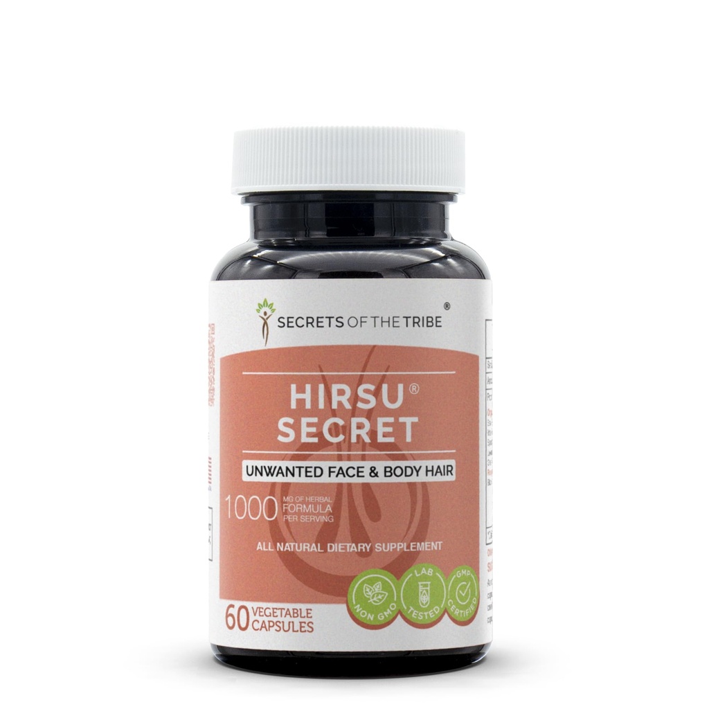 Secrets of the Tribe Hirsu Secret 60 Capsules, 1000 mg, Saw Palmetto, Black Cohosh, Vitex, Spearmint, Lavender, Green Tea. Unwanted Face & Body Hair (60 Capsules)