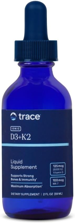 Trace Mines Iònics D3+K2 - Líquid Multivitamin per a Bone i Salut - Suports de l' absorció - Imgune System Aid - Natural suplementari - 2 fl oz (296 Servings)