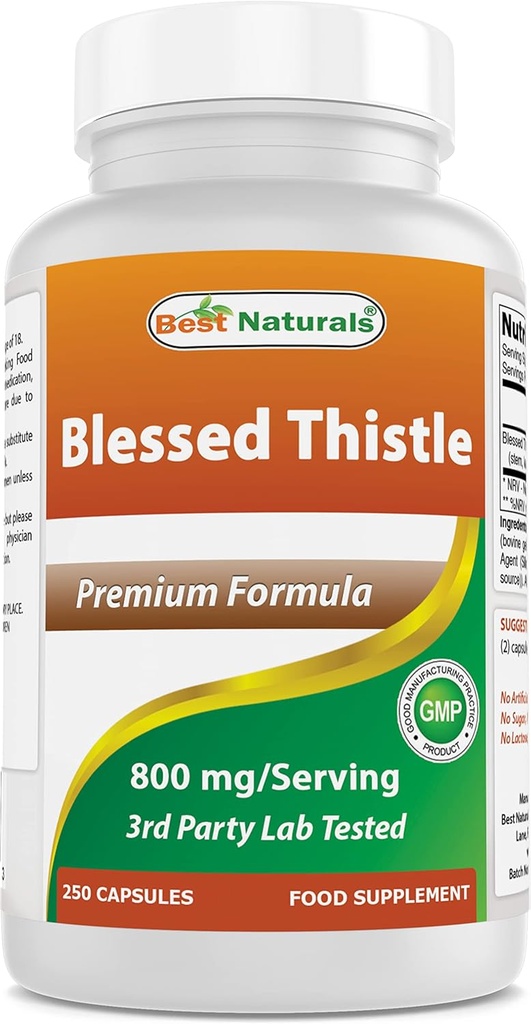 Best Naturals Blessed Thistle Stilling Lactation Capsules - 800mg/Serving - 250 Count