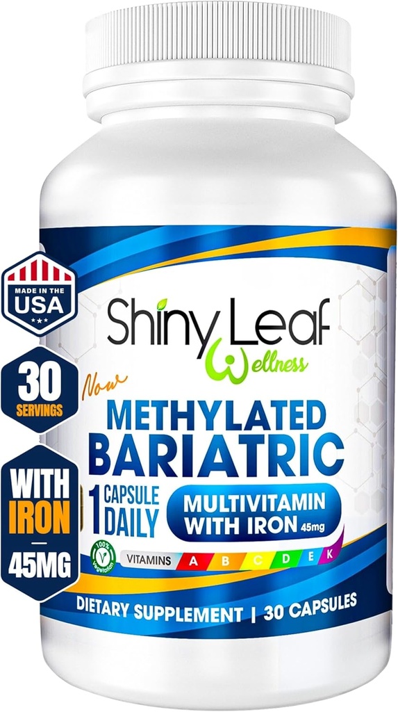 Shiny Leaf Torchated Bariatric Multivitamin with Iron 45 mg - Daily Capsule, ASMBS Gastrik Bypass & Gastrik Kolları, Erkekler ve Kadınlar için ABD Made, GMP – 30 Caps