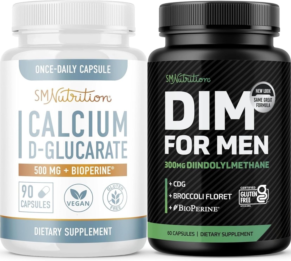 SMNutrition Integratore DIM maschile con Calcium D-Glucarate | Bundle di bilanciamento dell'ormone maschile con Complesso DIM per gli uomini (60 Serve) e Vegan Gluten Free Non-GMO CDG Supplement (90 Serve)