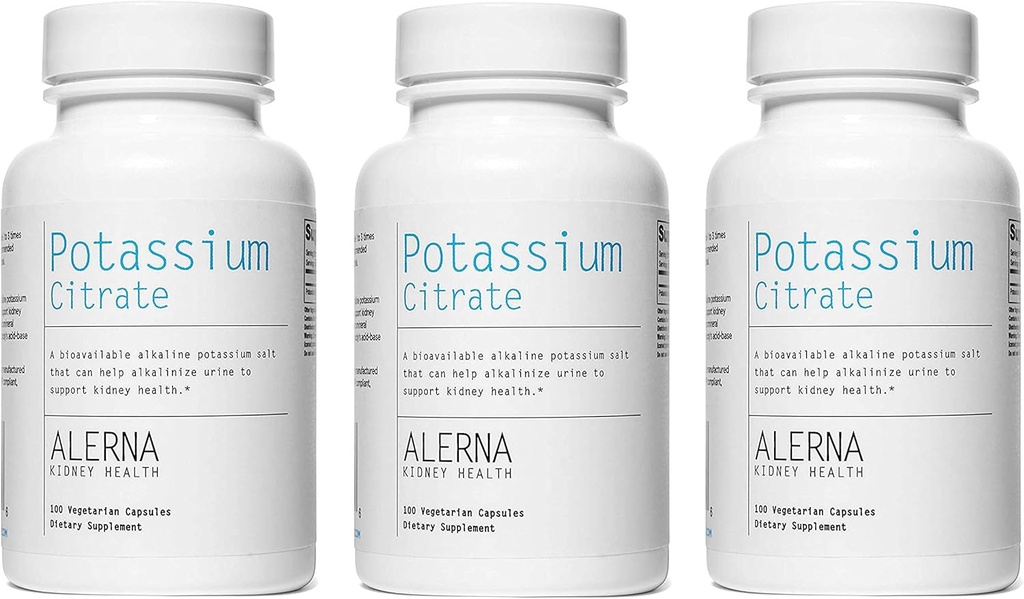 Citrato de potássio 99 mg - Suporta Equilíbrio de Eletrolítico e pH Normal - Suplemento de Suporte de Pedra Mineral Essencial do Rim - 100 Cápsulas Vegetarianas (Pacote de 3)