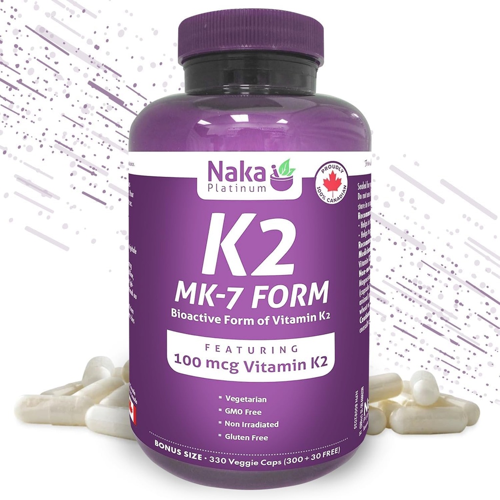 K2 MK-7 330, Naka Platinum K2 (MK-7 Form) 330 Veggie Caps - Exclusive Size: 300 + 30 Free, 330 Count