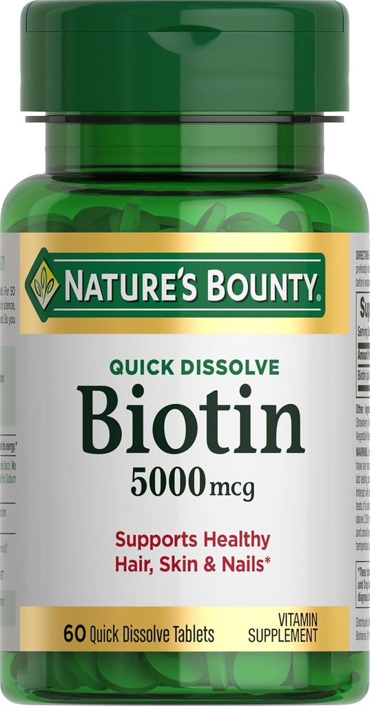 Bounty Biotin, Supports Metabolism for Cellular Energy and Healthy Hair, Skin, and Nails, 5000 mcg, 60 Quick Dissolve Tablets