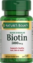 Nature's Bounty Biotin, Supports Metabolism for Cellular Energy and Healthy Hair, Skin, and Nails, 5000 mcg, 60 Quick Dissolve Tablets