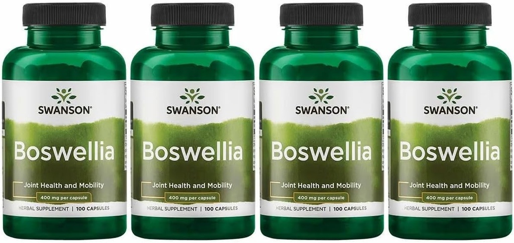 Swanson Boswellia - Herbal supplement Promoting Joint Support - Ayurvedic Herb for Joint Flexibility ' Mobility Support - Made with Boswellia Serrata Resin - (100 Capsules) (4 Pack)