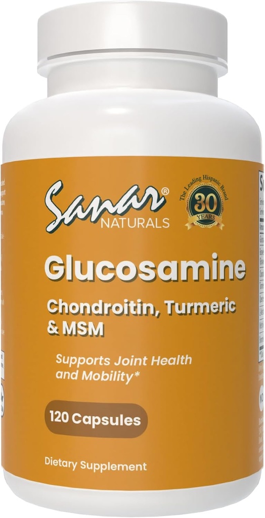 Sanar Naturals Glucosamine Chondroitin HSH Turmeric - Suplemento de suporte conjunto para joelhos, costas, mãos e corpo - Não-GMO, sem glúten, 120 cápsulas