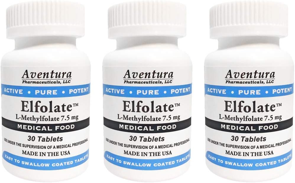 ELFOLATE® 7,5 mg 3 Pack L-Methylfolate Methyl Folate Methylfolate Medical Food Supplement Professional Strength Active Pure Potent 30 tabletter