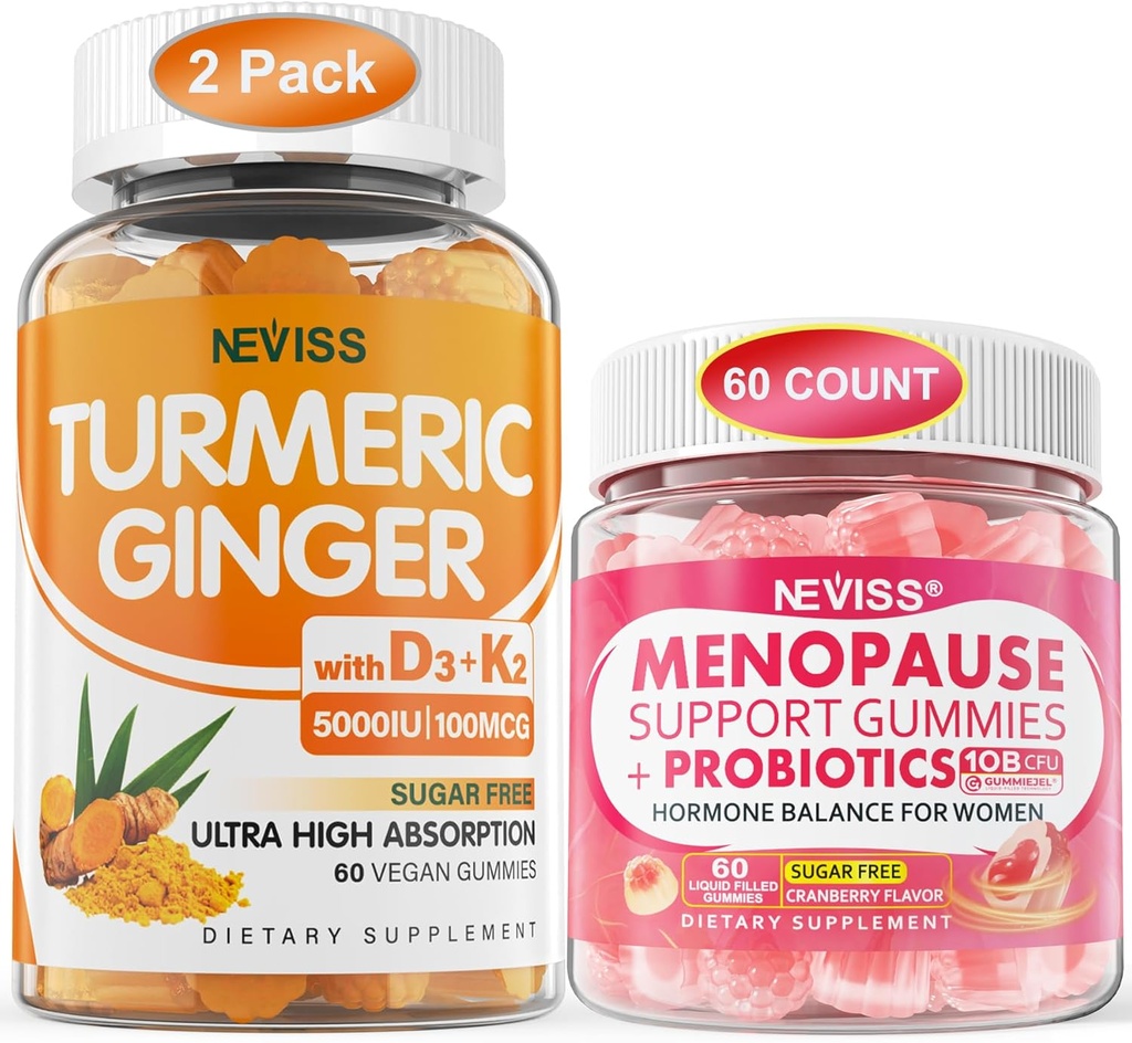 2 Iepakojums Turmeric Ginger Gummies + 1Iepakojums Menopause Papildinājums Pildītas Gumijas