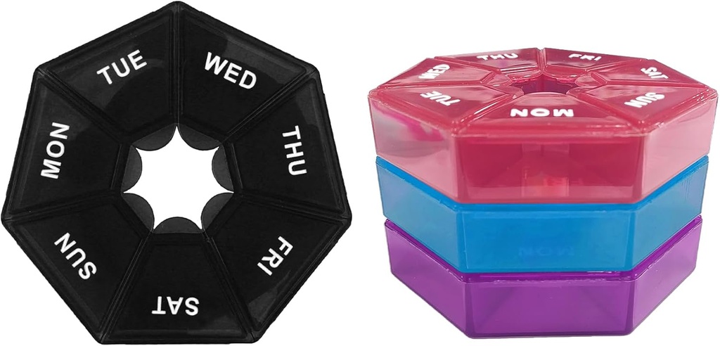 Pillen Organisator, 4PCS pil Box, Medicine pil Organizer, Travel pil Organizer, Pillen Case, Weekly pil Organizer, Pillen Organizer Travel, Pillen Container, Medicine Storage Box, (Zwart, Blauw, Rood, Paars)