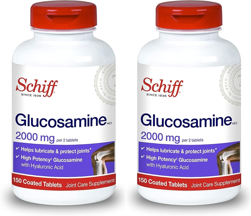 Schiff Glucosamine with Hyaluronic Acid, 2000mg Glucosamine, Joint Care Supplement Helps Lubricate & Protect Joints*, 150 Count (Pack of 2)