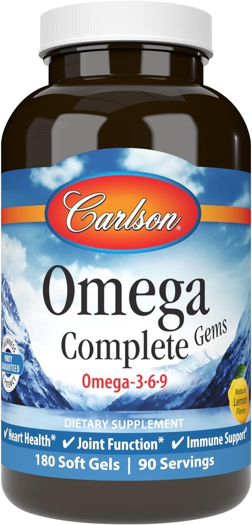 Carlson - Omega Complete Gems, Omega -3-6-9, Wild Caught, Fenntarthatóan Sourced, Heart Health, Joint Function & Immune Support, 180 Softgels