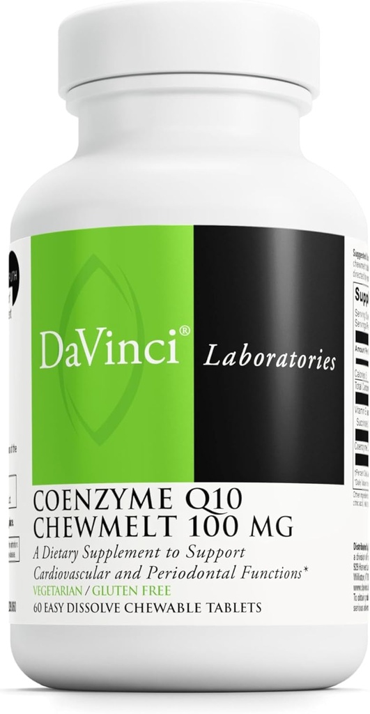 DAVINCI Labs Coenzyme Q10 Chewmelt 100mg - toetab maksa, aju, südame tervist ja rohkem vitamiin E & CoQ10 * - 60 närimistabletti