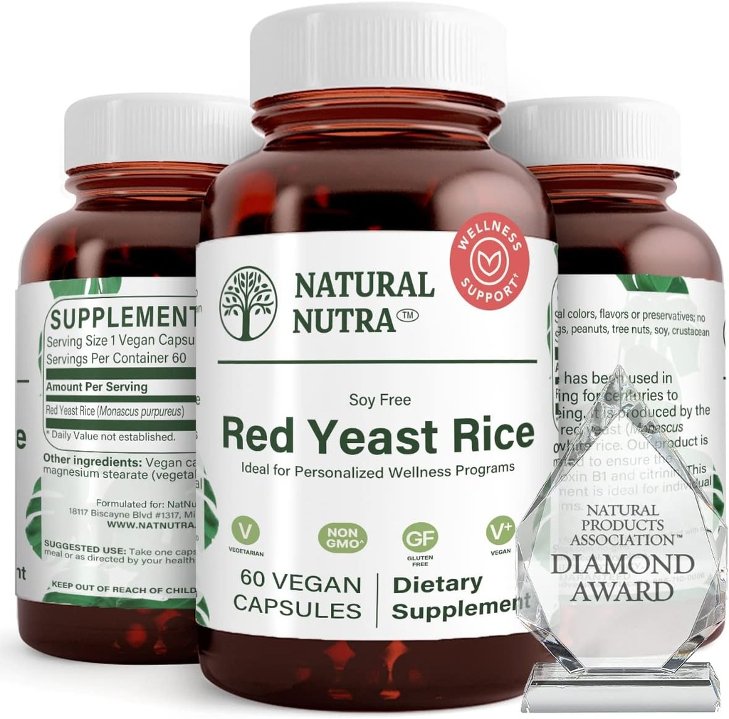 Natural Nutra Red Yeast Rice Extract, Cardiovascular Support, helps Enhance Immunity, Helps Maintain Body Fats ' Fluid Flow, Improve Digestion, Gluten Free supplements, 600 mg, 60 Capsules (2 Pack)