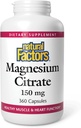 Factores naturais, citrato de magnesio 150 mg, Fórmula de saúde muscular e cardíaca, 360 cápsulas.