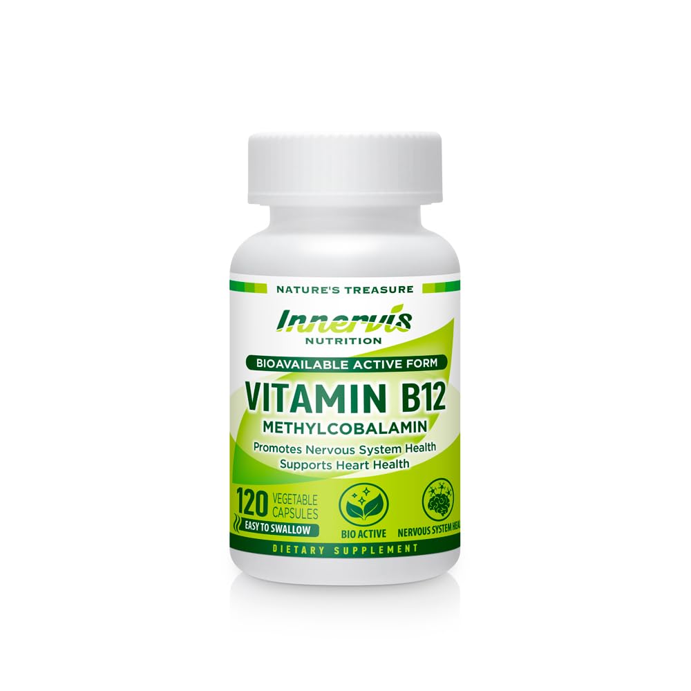 Methyl B12 1000mcg (120 Caps) High Absorption Methylcobalamin for Sustained Energy, Nerve & Heart Health* - Vegan Vitamin B12 by Innervis Nutrition