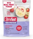 SlimFast HighProtein Slateie Mix Plus 水果粉,高蛋白米替代粉,纤维,维生素C,21种服务,1.29英镑,草莓香蕉(包装5月Vary)