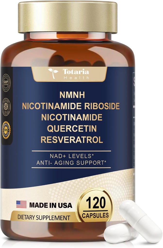 NMNH (Dihydronicotinamide Mononucleotide), Premium NMN Alternative Supplement med Flash-Free Niacinamide (Vitamin B3), Quercetin och Trans-Resveratrol, 120 kapslar