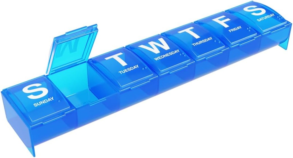 EZY DOSE Weekly (7-Day) Pill Case, Планувальник медицини, організатор вітамінів, 2X-Large Контуровані компартменти для легкого видалення підвіконня, колір May Vary, BPA Free