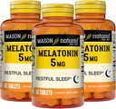 MASON NATURAL Melatonin 5 mg with B6 and Calcium - Natural Sleep Aid, Supports Healthy Sleep & Rest, 60 Tablets (Pack of 3)