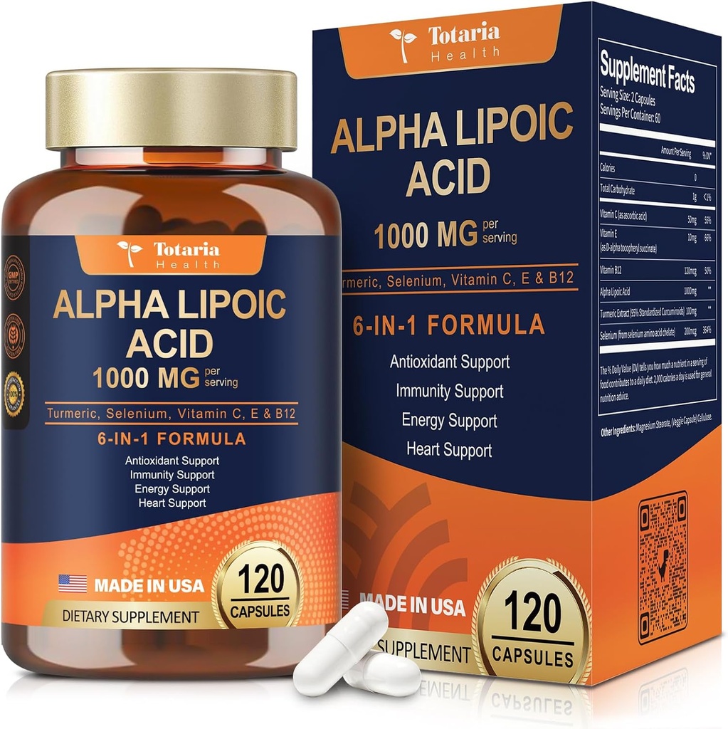 Totaria Alpha Lipoic Acid - 1000 mg ALA supplement kapsler til neuropati støtter Anti- Aging og samlet sundhed
