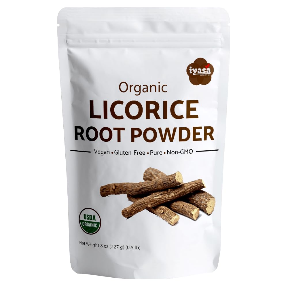 Iyasa Holistic Organic Licorice Root Powder, Mulethi, Glycyrrhiza glabra, 8 oz, 227 gma, Natural Expectorant, Candy Flavoring Agent, Superfood