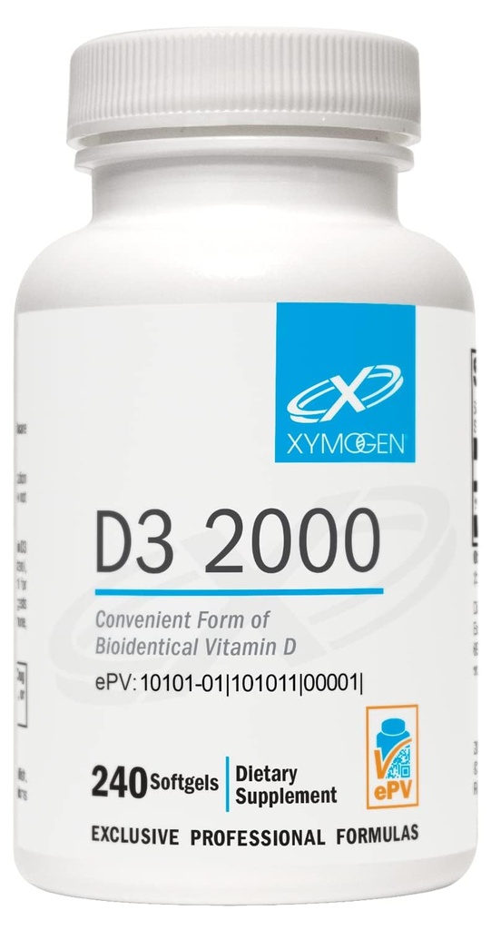 XYMOGEN D3 2000 - Bioavailable Vitamin D3 2000 IU (50 mcg) - High Strength Vitamin D Supplement for Immune Bone & Heart Health Support - 240 Softgels