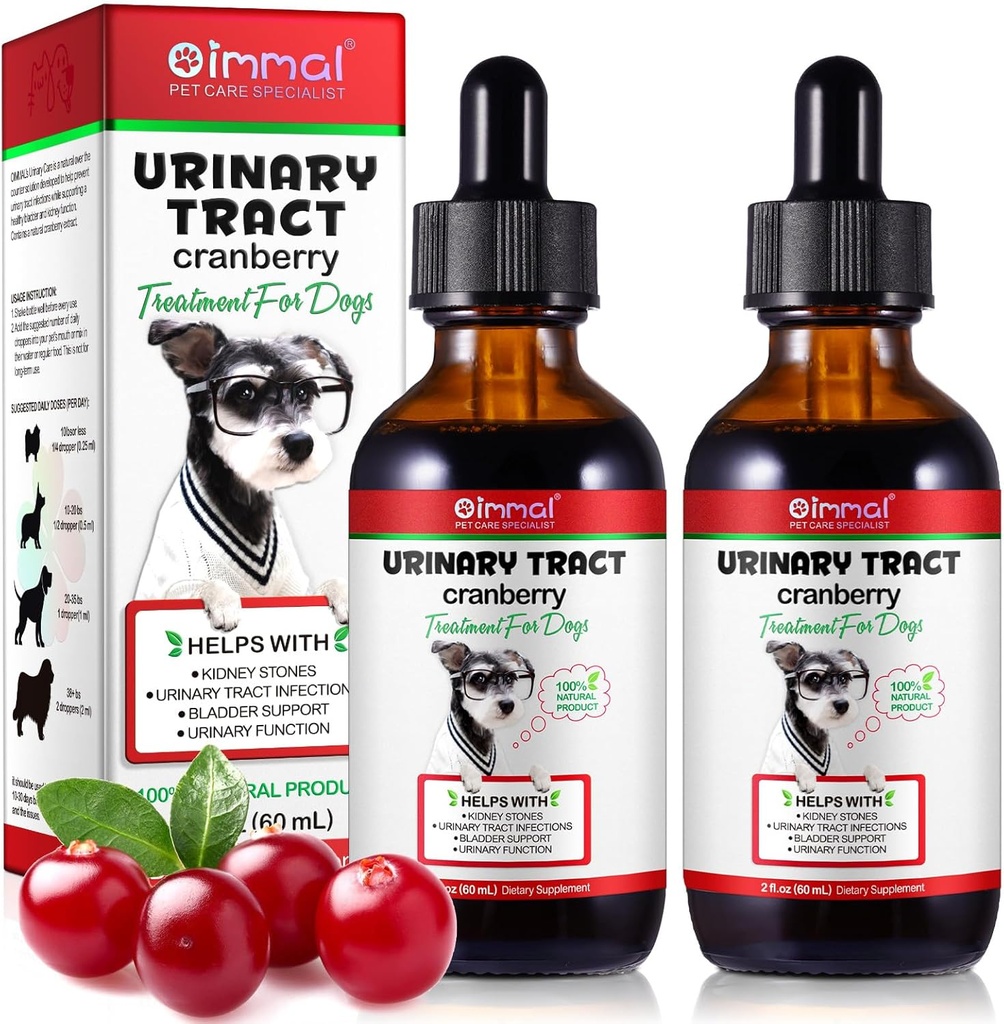 Hund UTI Behandling - Urinary Tract Infection Behandlingar, Kidney + Bredder Support Supplement, Natural Cranberry Extract för hundar, Stöder Urinary och Digestive Health (2 Fl Oz (Pack of 2))