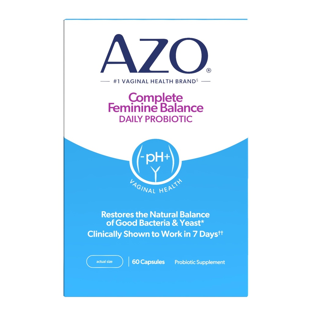 AZO Complete Feminine Balance Daily Vaginal Probiotics for Women, Clinically Proven to Help Protect Vaginal Health, Helps balance pH and yeast, 60 Count