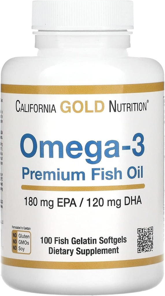 California Gold Nutrition Omega-3 Premium Fish Oil, Säilyke Formula EPA & DHA, Optimal Lipid Profile & Immuno System, Gluteeniton, ei-GMO, 100 Kala Liivate Softgels