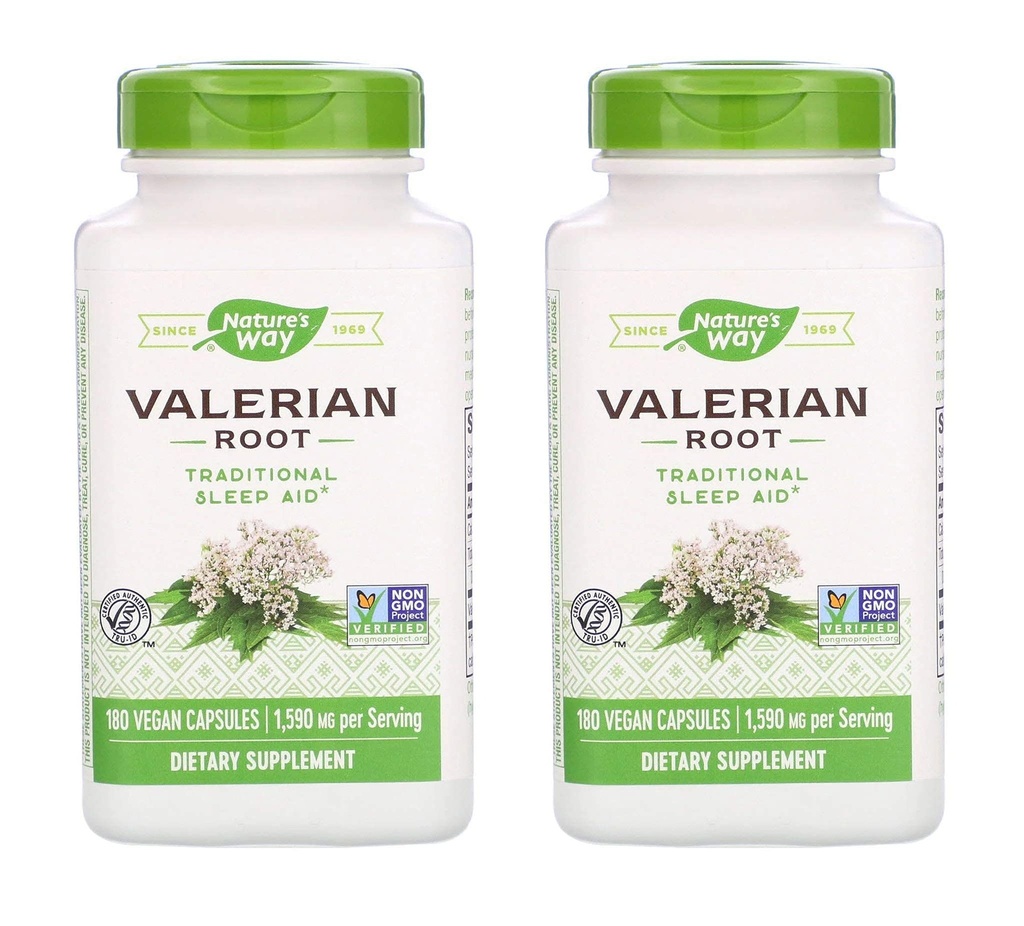 Nature's Way Valerian Root 1,590 Milligrams Traditional Sleep Aid as a Dietary Supplement (180 Vegan Capsules) Pack of 2