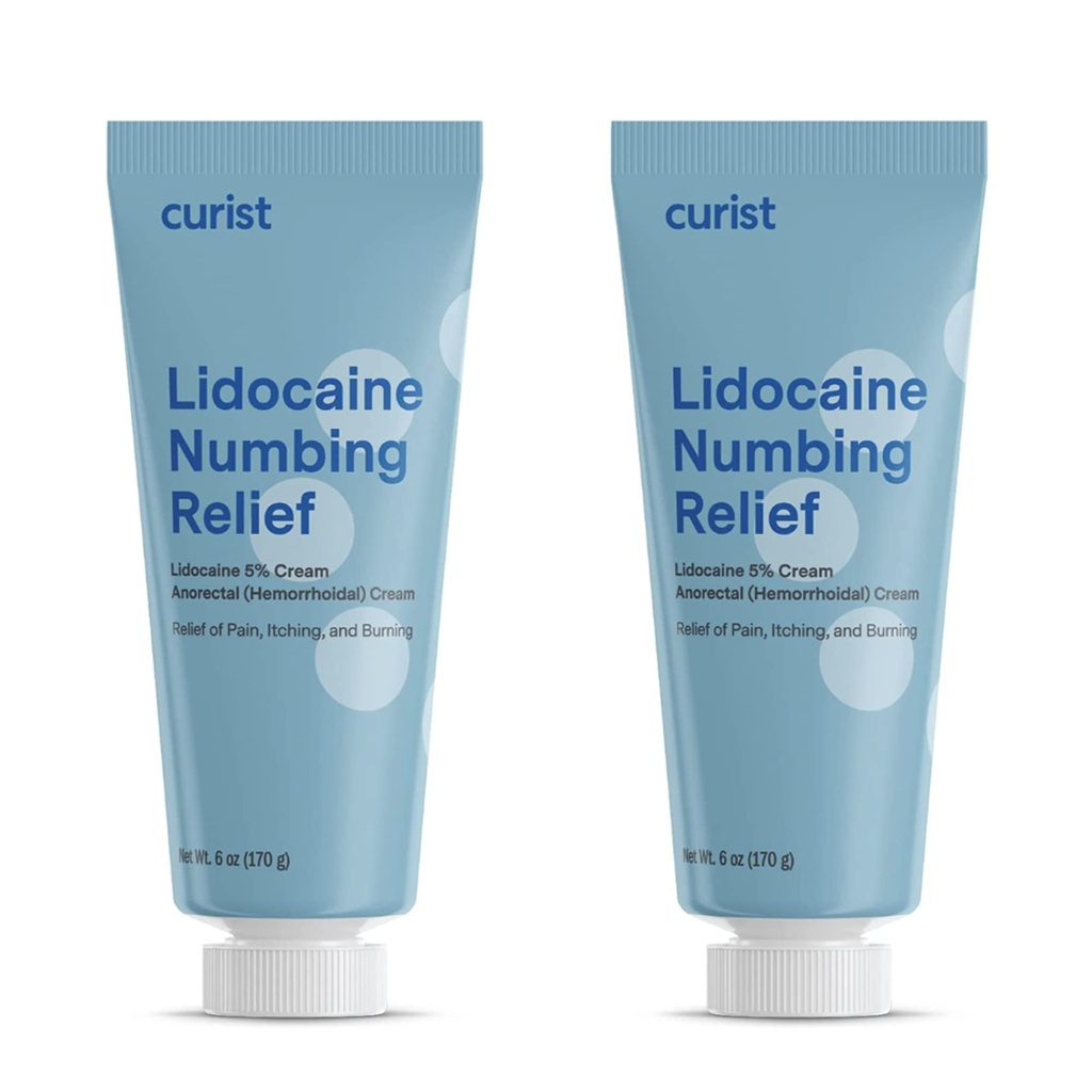 Curist 5% Lidocaine Cream Maximum OTC Strength Topical Pain Relief OTC - 12 oz (Pack of 2) XL Tube 5 Percent Lidocaine Numbing Cream to Numb Effectively (2 Pack - 6 oz Tube)