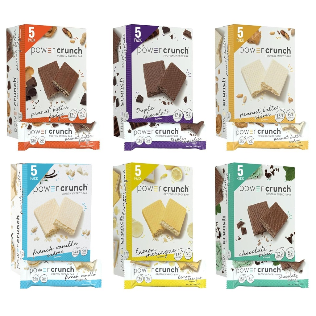 Power Crunch Protein Wafer Bars, Variety Pack, in 6 Flavors 1.4 Ounce Bars (30 Count). High Protein Snacks with Delicious Taste