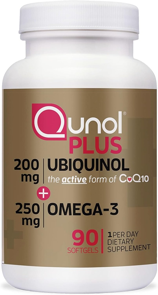 Qunol Plus Ubichinol Coq10 200mg s Omega 3 250mg Extra sila Antioxidant (Bovine Version), 90 Počet