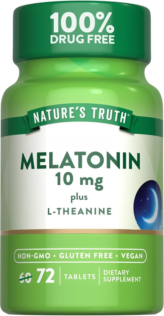 Nature's Truth Melatoniini 10 mg + L-Theanine 72 tablettia 