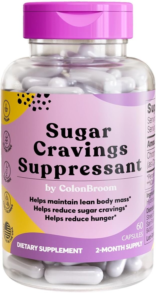 ColonBroom Chromium Picolinate 200mcg - Colon Broom Anti Sugar Craving Suppressant - 60 Capsule, Vegan, Gluten Free, Non-OGM