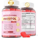 Myo-Inositol & D-Chiro Inositol Gummies Sugar Free, Ideal 40:1 Ratio Inositol Supliment pentru femei w/Vegan Omega-3, D3, Magneziu, Folat de metil, B12, Inositol Multivitamine pentru sănătatea generală a femeilor