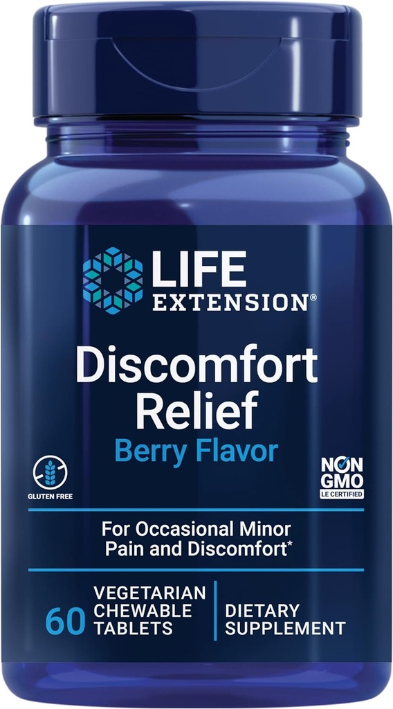 Livsforlengelse Pea Discomfort Relief (Berry Flavor) for anledninger mindre smerte & Discomfort – Palmitoyletanolamid Supplement - Glutenfri, ikke-GMO, vegetarisk – 60 Chewable tabletter
