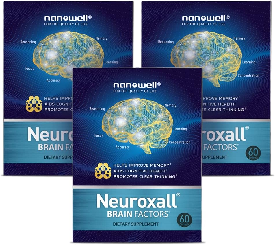NANOWELL YOLL YOLLYEAL Allural Health Supplution for upd Cognture and Mindical Clarity, Astaxanthin, Ginkgo Billaba Speople, Antoxidant - 60 Softagels X 3 กล่องสําหรับ 3 เดือน (180 เคานต์)