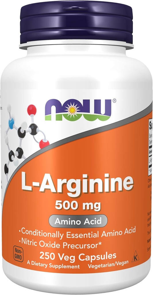 Agora Suplementos alimenticios, L-Arginina 500 mg, óxido nítrico Precursor*, Aminoácido, 250 cápsulas Veg