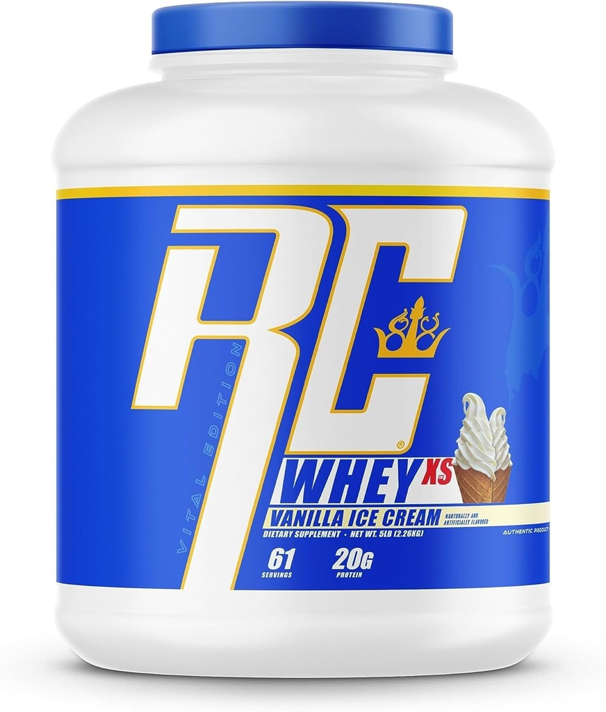Ronnie Coleman Whey XS Whey Protein Toz Vanilla Dondurma 61 Hizmet - BCAAs ile 20g Whey Isolate Protein Tozu, EAAs & Glutamine - Low Sugar Supplement for Muscle growth & Recovery - Low Sugar Supplement for Muscle Growth & Recovery