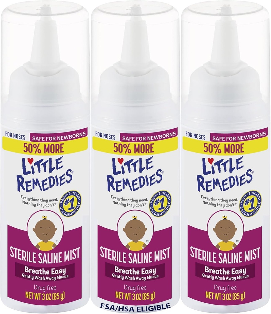 Little Remedies Sterile Baby Saline Nasal Mist, Yeni doğanlar için Relieve Thingsy ve Kuru Nos için Güvenli, 3 Fl Oz, 3 Paket 3