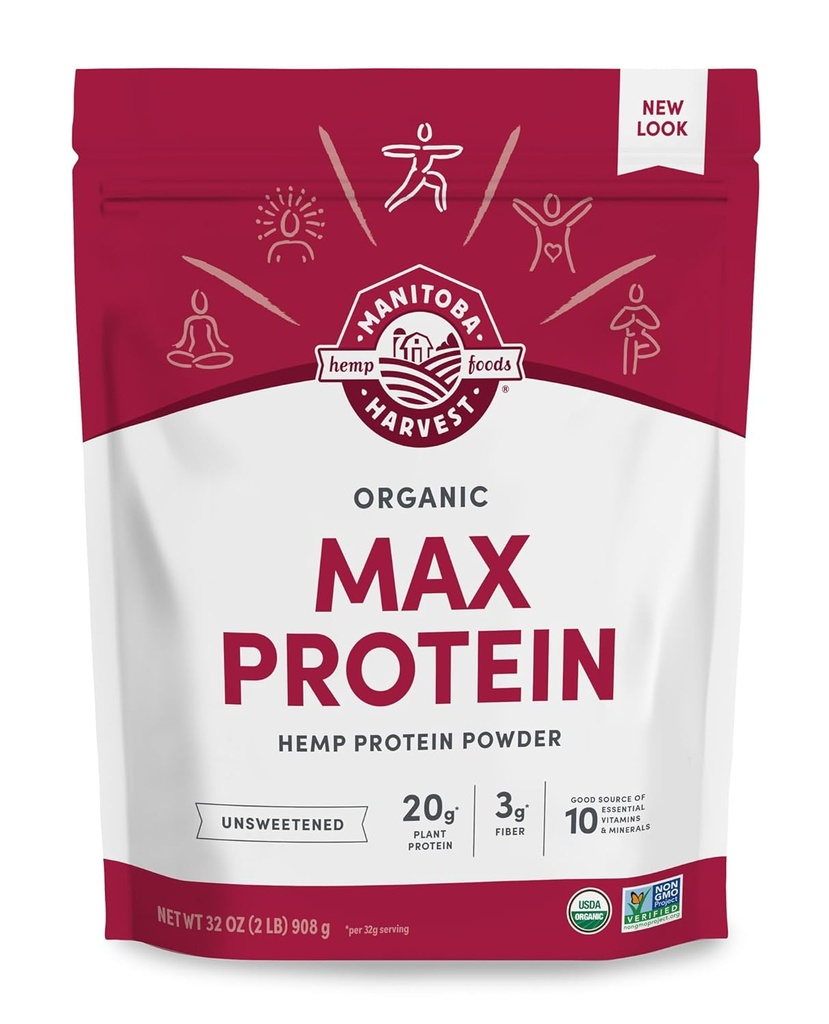 Манитоба Help Yeah Organic Max Protein Powder, 32oz, с 20g протеин и 4.5g Omegas 3&6 на Сервиране, Keto-Friendly, Conservative Free, Non-GMO, Packaging May Vary