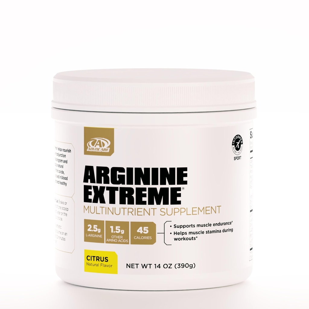 AdvoCare Arginine Extreme Multinutrient Supplement - Pre-Workout Amino Acids Supplement - Supports Stamina & Endurance* - Includes Vitamin B-12, L-Arginine & More - Citrus, 14 oz