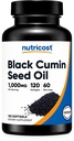 Nutricost Black Seed Oil (Cumin) - Cold Pressed, Source of Omega 3 6 9-120 Softgels, 1000mg Per Serving, 60 Servings - Non-GMO and Gluten Free