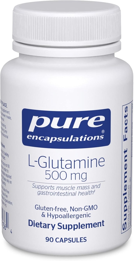 Pure Encapsulations L-Glutamine 500 mg - Supliment pentru Immune and Digestive Support, Gut Health and Lining, Metabolism, and Muscle Support* - with Free-Form L-Glutamine - 90 Capsule