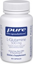 Encapsulacións puras L-Glutamina 500 mg - Suplemento para o soporte inmune e dixestivo, saúde intestinal e enlazamento, metabolismo e apoio muscular * - con L-glutamina libre - 90 cápsulas