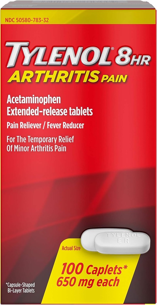 Tylenol 8 HR Arthritis Pain Caplets, 650mg - 100 ct, Pack of 4