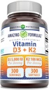 Amazing Formulas Vitamin D3 5000 IU with Vitamin K2 100 Mcg | D3 + K2 Complex Supplement | Softgels | Non-GMO | Gluten-Free | Made in USA (1 Pack, 300 Count)