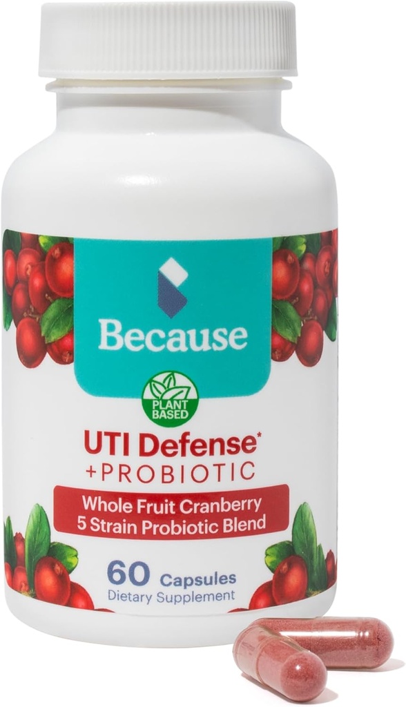 Deoarece Probiotice Cranberry UTI capsule de apărare pentru femei (60 capsule, 1 flacon)